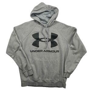 Under Armour Mens ColdGear Hoodie Gray Heather Logo Pullover‎ Sweatshirt Large